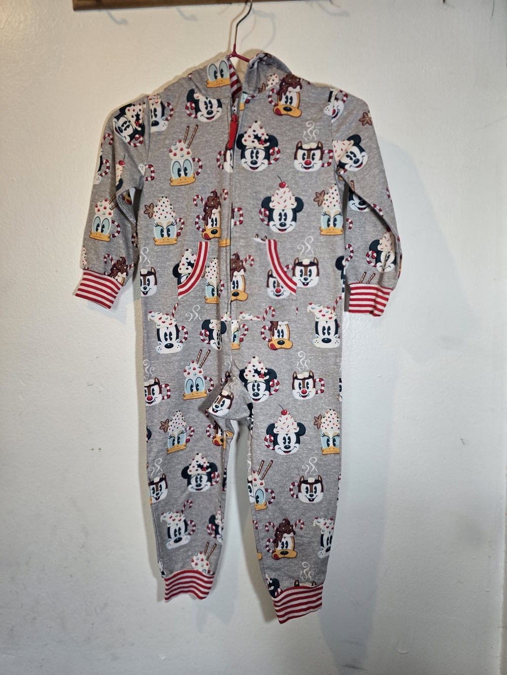 Disney Christmas Mickey Minnie Donald Pluto Hooded One Piece Pajamas 4T